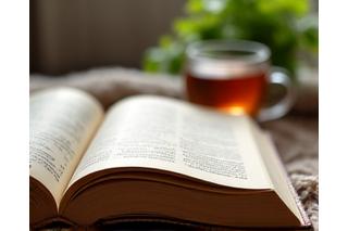 Pila di libri di carta aperti in un ambiente accogliente.