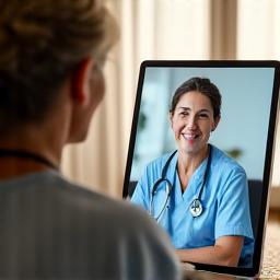 Paziente che effettua una videochiamata con un medico su un tablet, simboleggiando la telemedicina