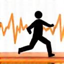 Icona stilizzata di un runner su un percorso e un battito cardiaco, calcolatore intensità workout