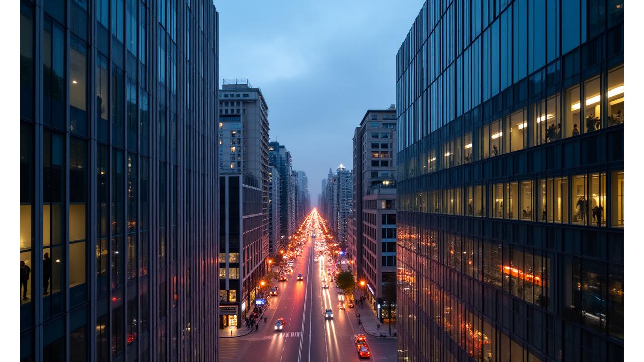 Vista dall'alto dello skyline di Milano, con edifici moderni e la cattedrale in lontananza, che simboleggia l'hub di innovazione di Rifugio Salute.