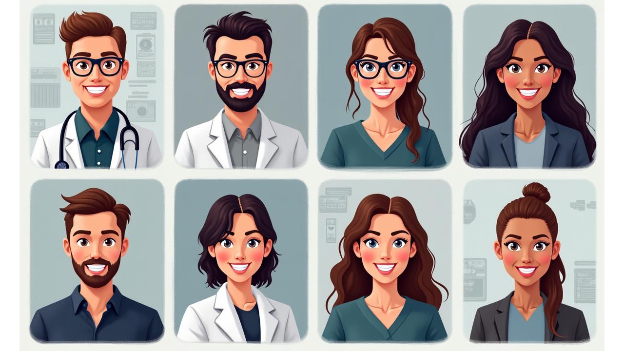 Ritratti sorridenti di professionisti del benessere e della tecnologia, disposti in una griglia, che rappresentano il team multidisciplinare di Rifugio Salute.