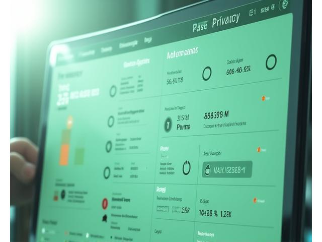 Interfaccia grafica che mostra pannello di controllo privacy con icone di sicurezza, lucchetti e grafici