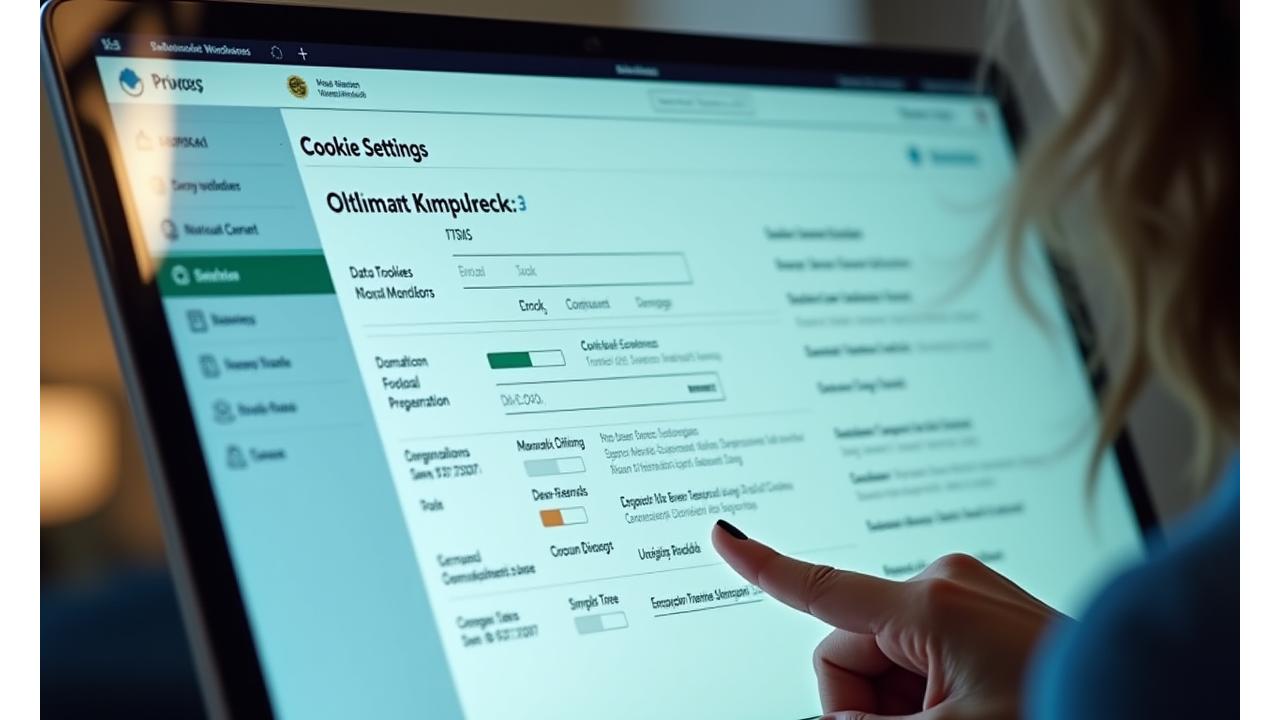 Interfaccia di un pannello di controllo privacy con varie opzioni toggle e slider per la gestione dei dati personali, cookie e comunicazioni
