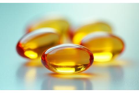 Capsule di Omega-3 di grado farmaceutico su sfondo neutro, con un effetto lucido e pulito.