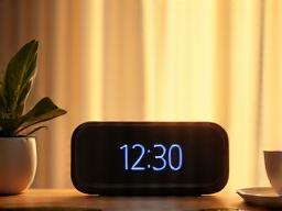 Sveglia intelligente con sensore luce e display discreto che si illumina gradualmente, su un comodino in legno chiaro.