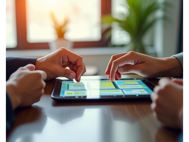 Due mani umane che stringono un accordo virtuale, con elementi di interfaccia utente digitale sullo sfondo.